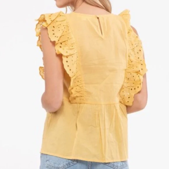 Honey Yellow Eyelet Ruffled Blouse - Picture 3 of 3